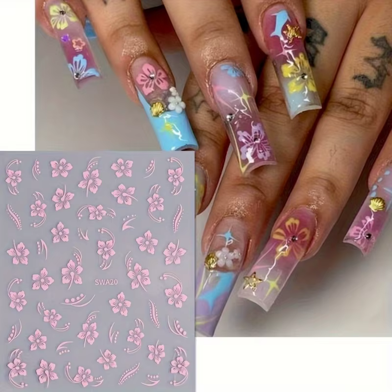 Autocollants pour ongles à motif de fleurs d'hibiscus