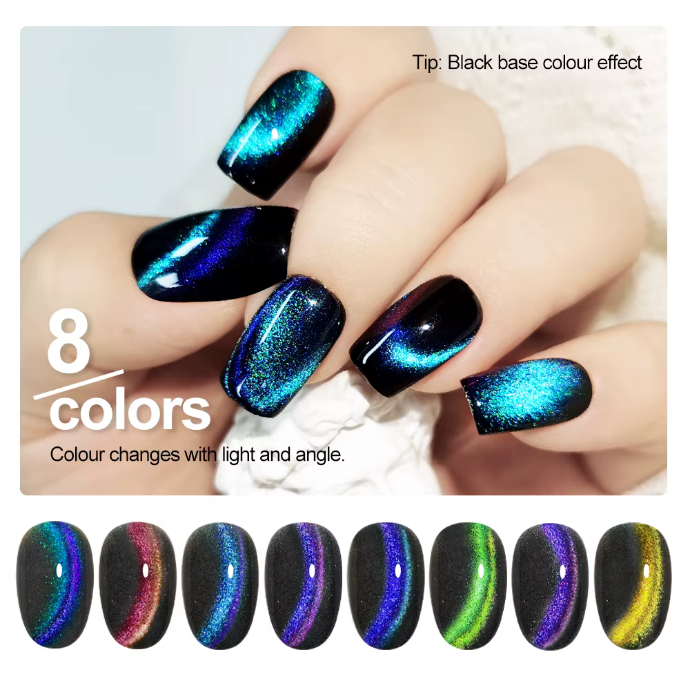 Ensemble de vernis à ongles magnétique œil de chat à paillettes arc-en-ciel