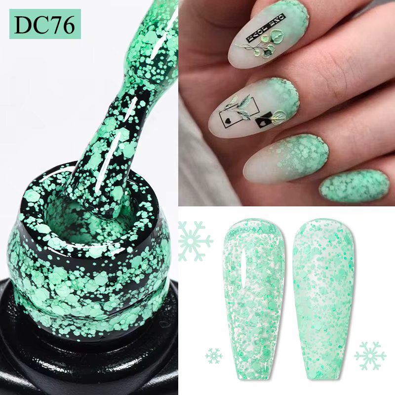 Vernis à ongles Gel flocon de neige UV LED Semi Permanent blanc laiteux rose paillettes