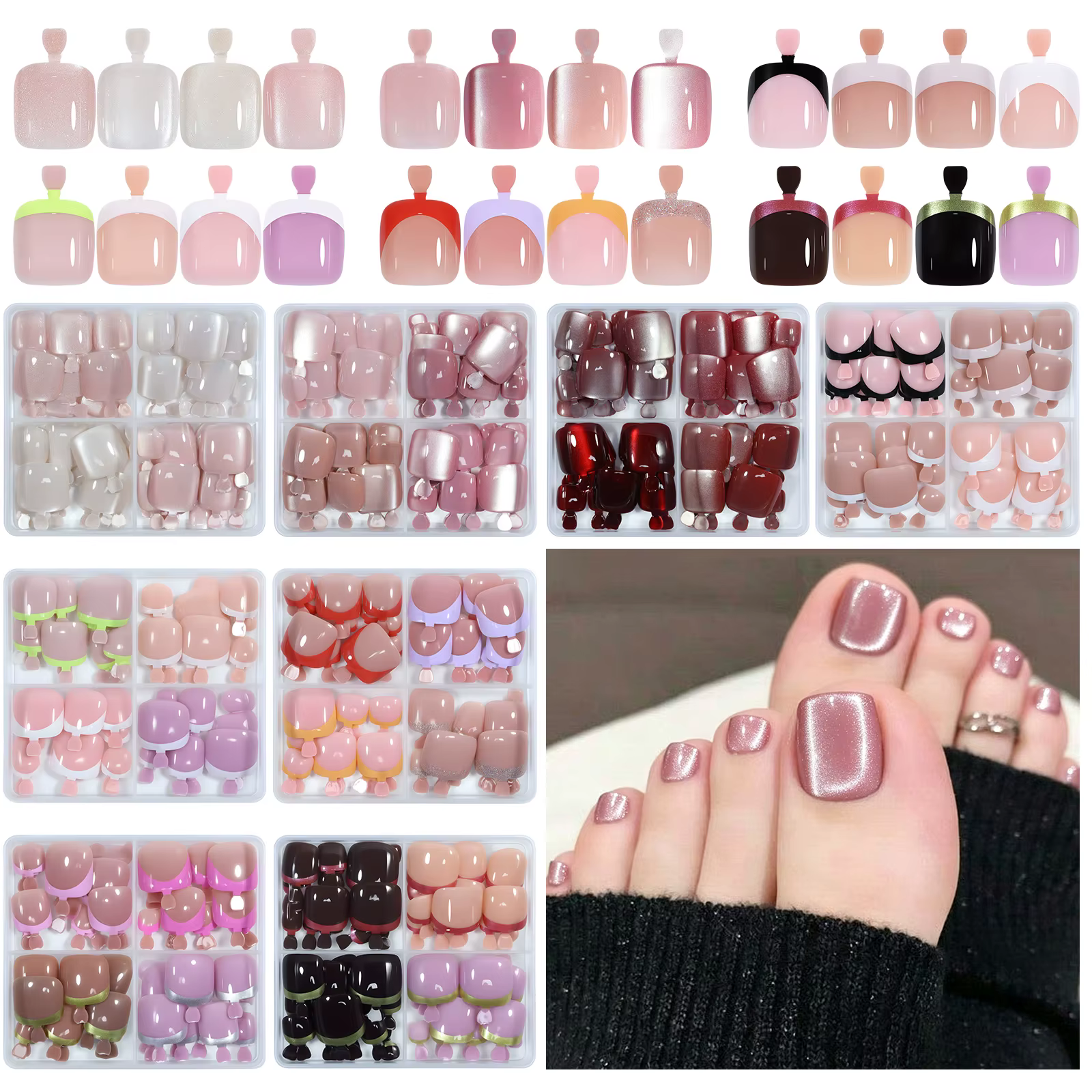 Lot de 96 faux ongles à presser pour les orteils