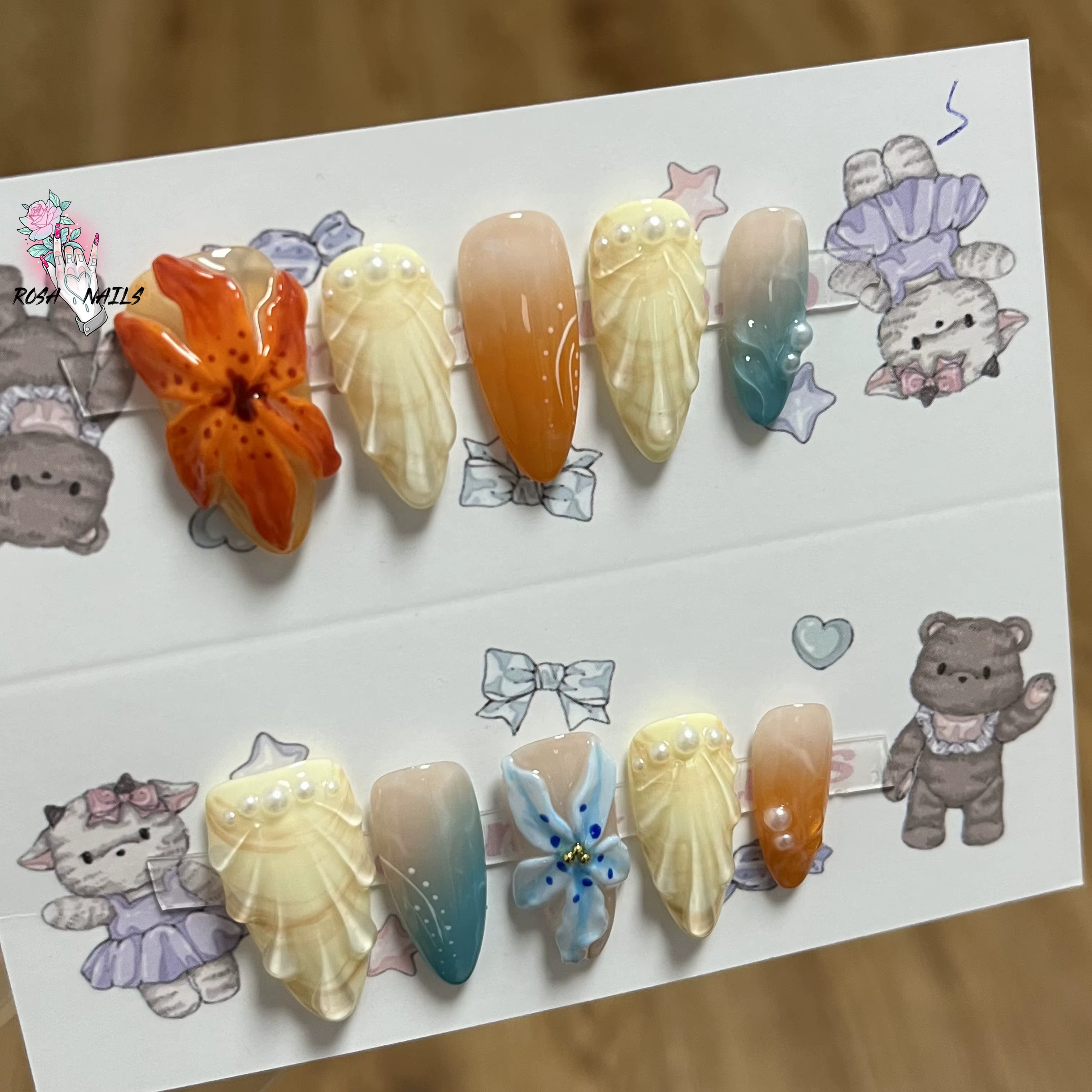 3D vacances ongles fleurs coquille Nail Art pointe