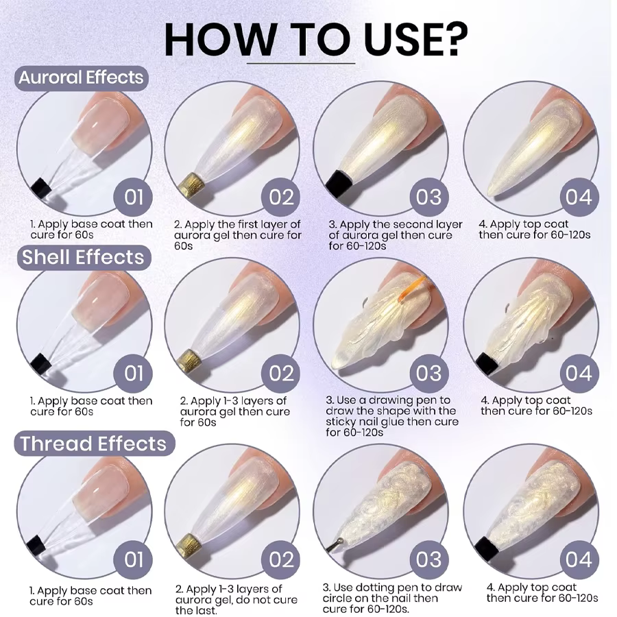 Lot de 1/6 vernis à ongles gel effet coquillage nacré