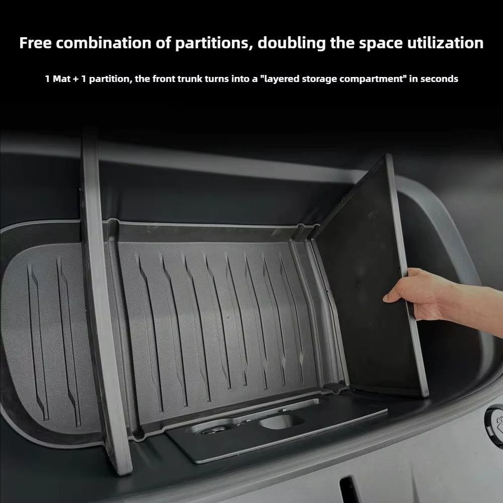 Pour Tesla nouveau modèle Y Juniper 2025 lancement 2026 tapis de coffre avant panneau de séparation TPE Frunk protecteur coussin organisateur boîte de rangement