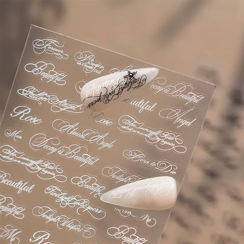 Autocollants pour ongles en lettres anglaises noirs et blancs, autocollants décoratifs pour ongles, autocollants pour ongles français, autocollants pour manucure DIY