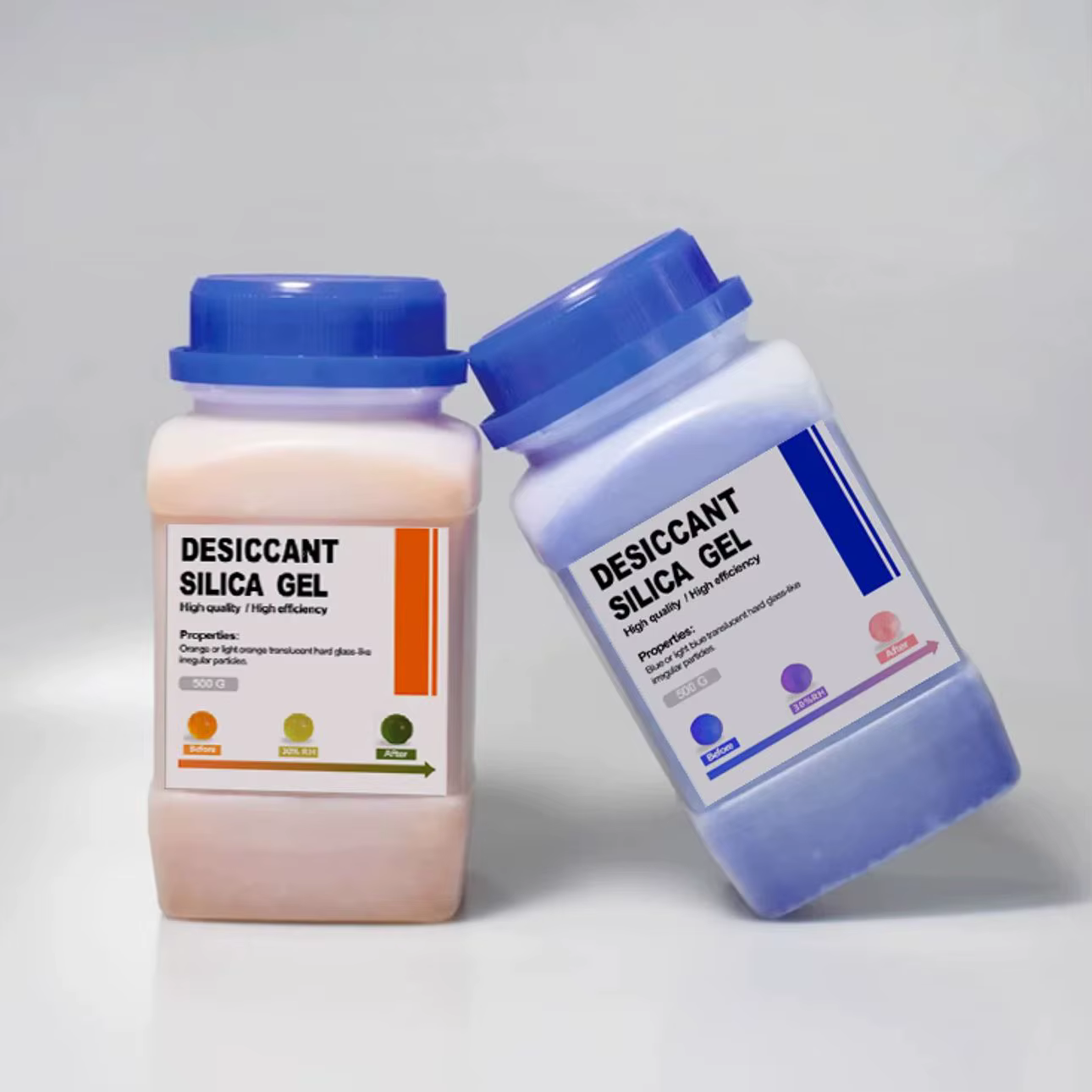 Bouteilles de perles de Gel de silice réutilisables, étanches, bleu/orange, absorbeur d'humidité, produit électronique, déshydratant, déshumidification, 500g