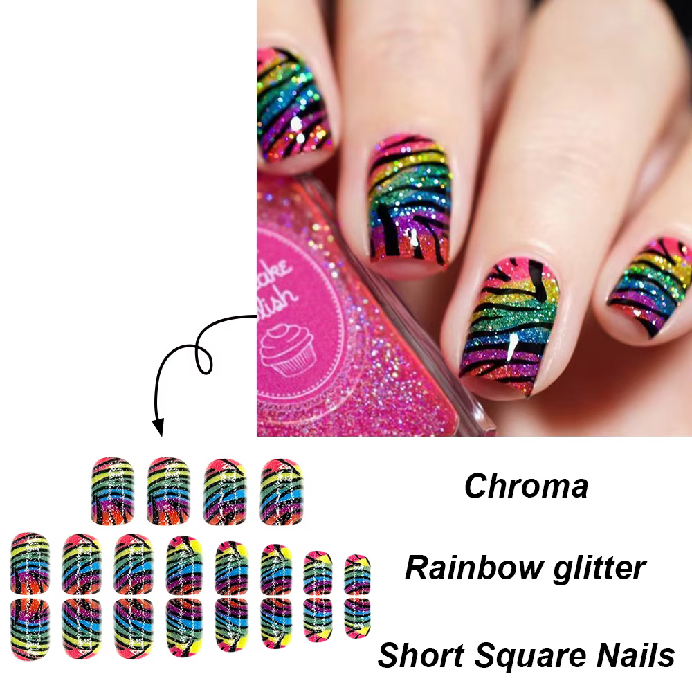 24 faux ongles français imprimés léopard colorés
