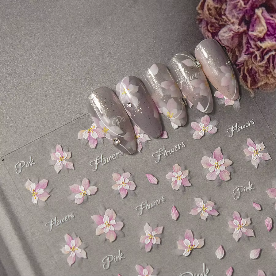 Kawaii rose Sakura 5D plat haute qualité auto-adhésif Nail Art décoration autocollant