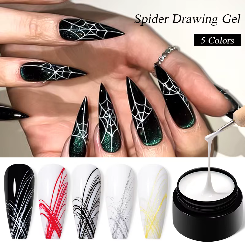 1 - 5pcs / Set 7ml brossé gel vernis à ongles noir et blanc spider web gel Nail Art Design UV peinture Eyeliner gel