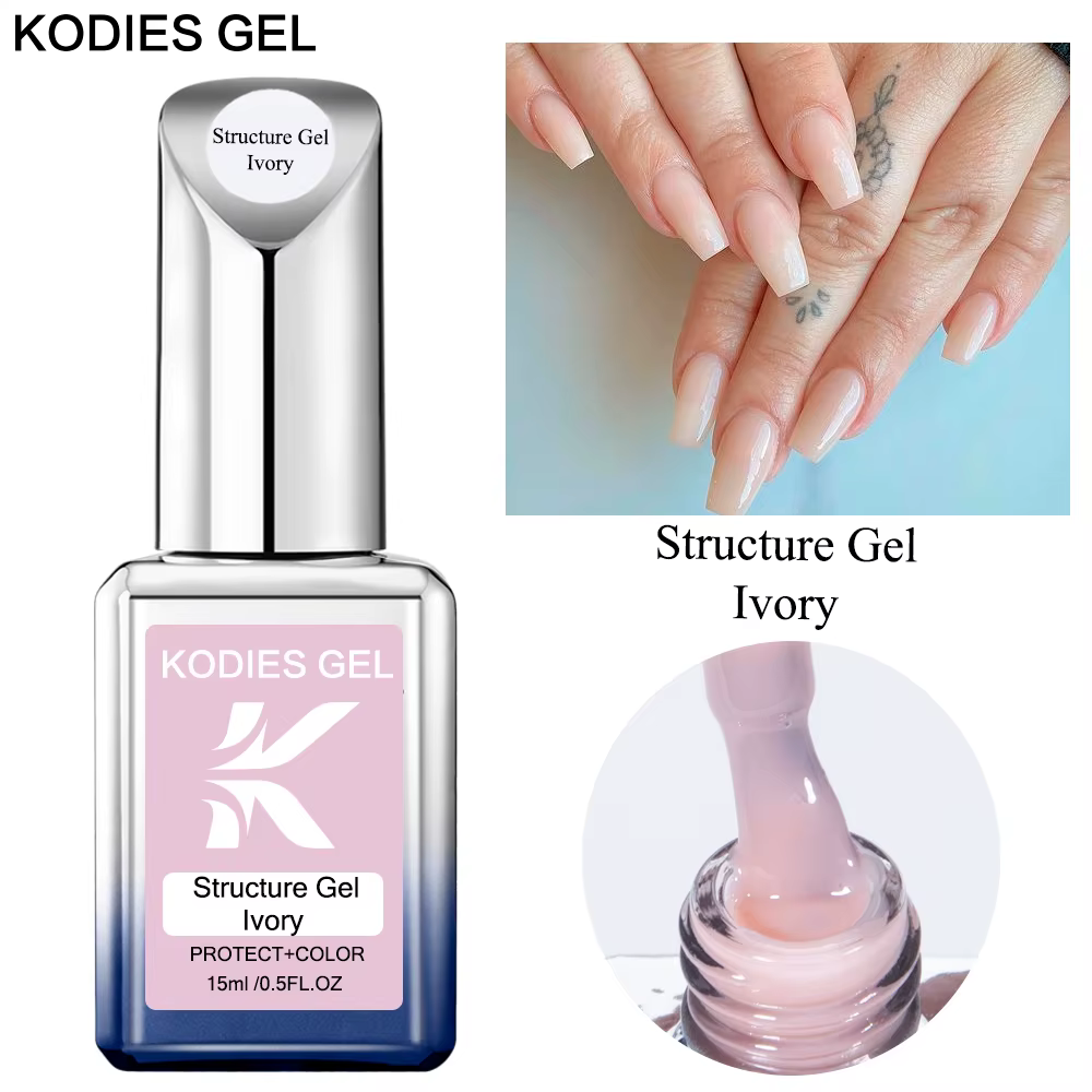 KODIES GEL Base en caoutchouc Gel vernis à ongles 15ML manucure française ivoire couleur Pastel naturel Structure UV Gel