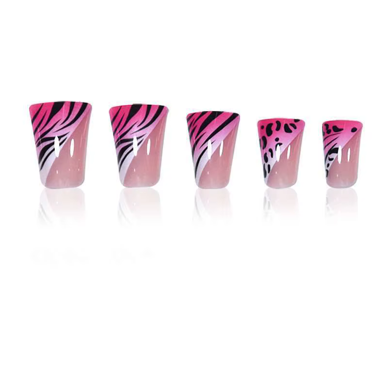 24 faux ongles roses imprimé léopard