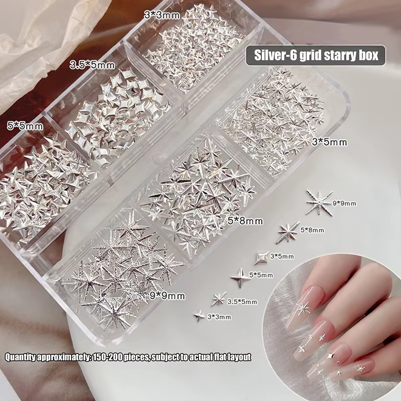 6 grilles métalliques or argent Nail Art strass décor manucure breloques Flatback Starburst pentagrammes bijou accessoires pour ongles