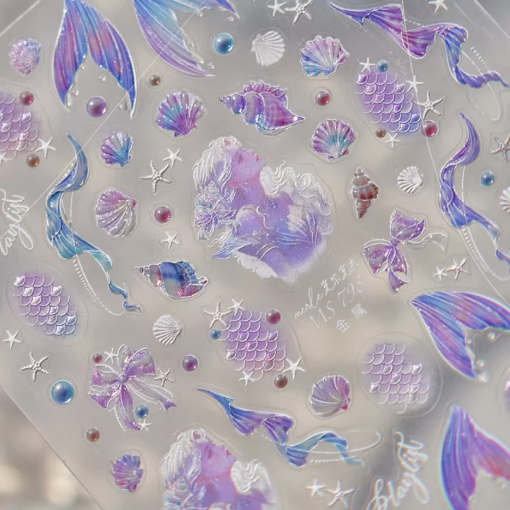 Coquilles de plage filets de pêche étoile de mer pétoncles strass perles 5D Nail Art autocollant doux auto-adhésif décoration manucure décalcomanies