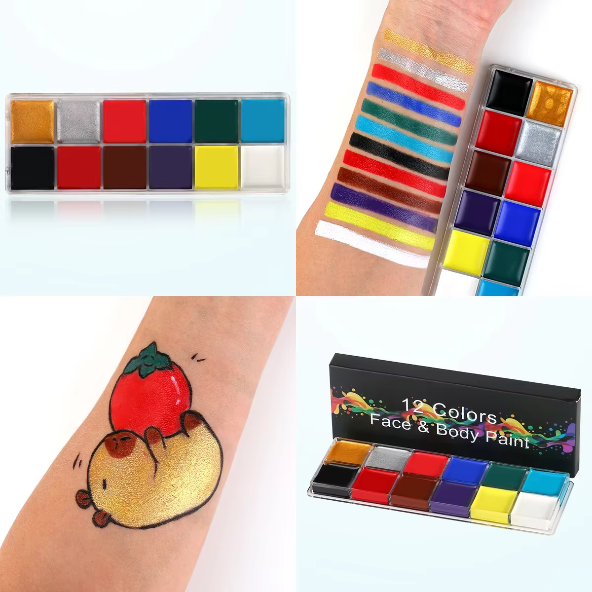 Palette de pigments professionnels pour maquillage de visage et de corps, 12 couleurs, peinture à l'huile, maquillage de fête