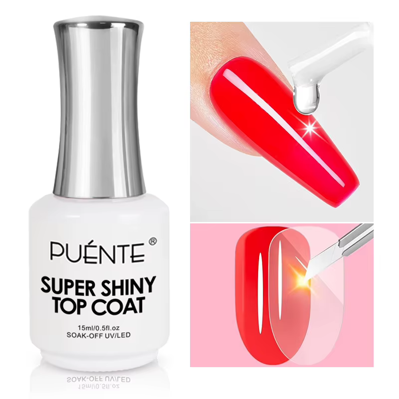 PUENTE 15ML Top Coat Gel Super Brillant Transparent Sans Résidu Scellant
