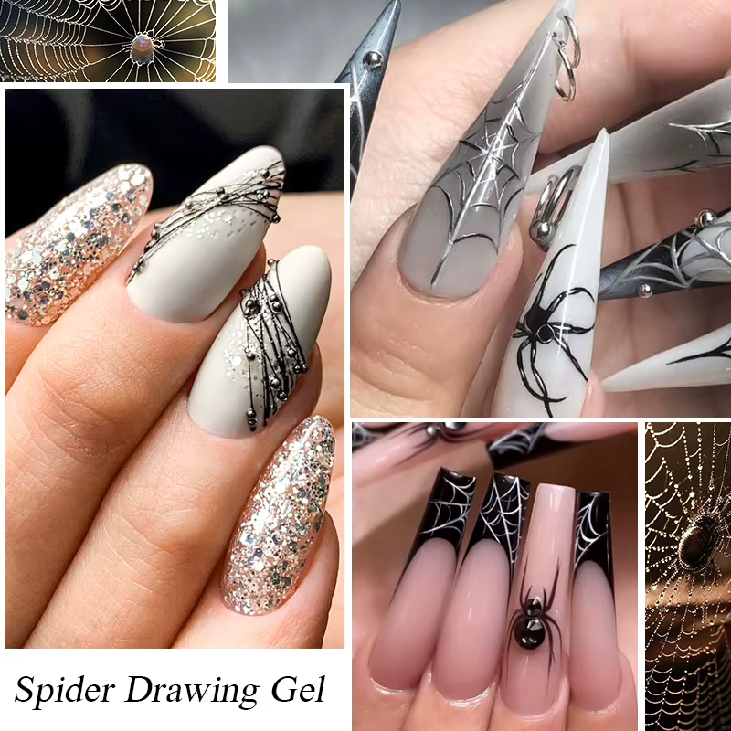 1 - 5pcs / Set 7ml brossé gel vernis à ongles noir et blanc spider web gel Nail Art Design UV peinture Eyeliner gel