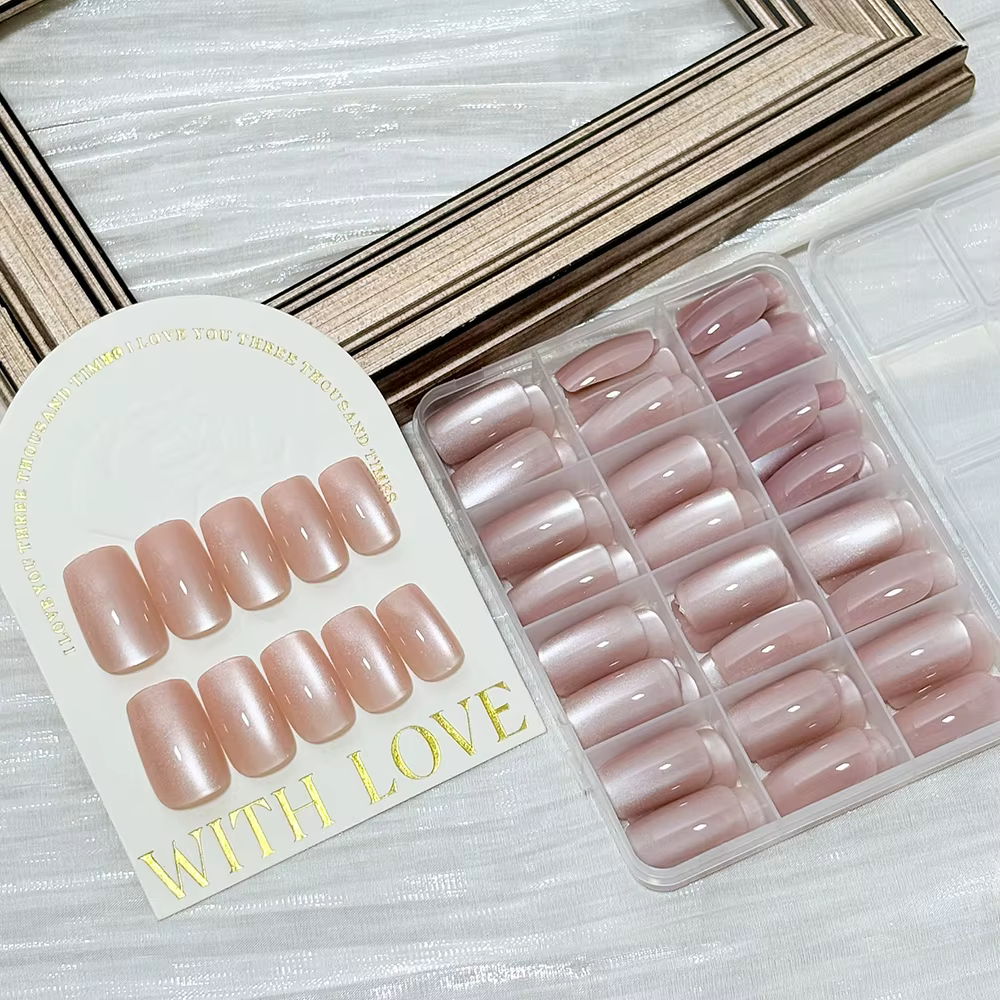 144 pièces/boîte, faux ongles en gel rose nude