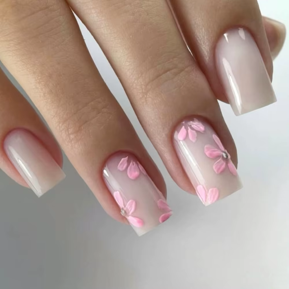 Rose blanc fleurs violet français Nail Art mode portable faux ongles détachable fini