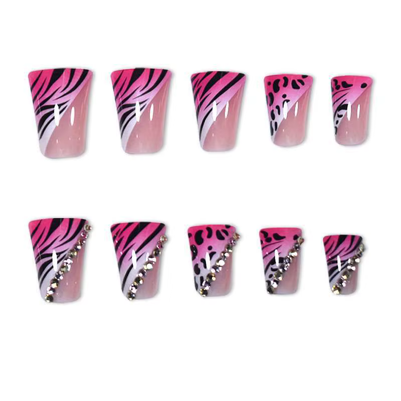 24 faux ongles roses imprimé léopard