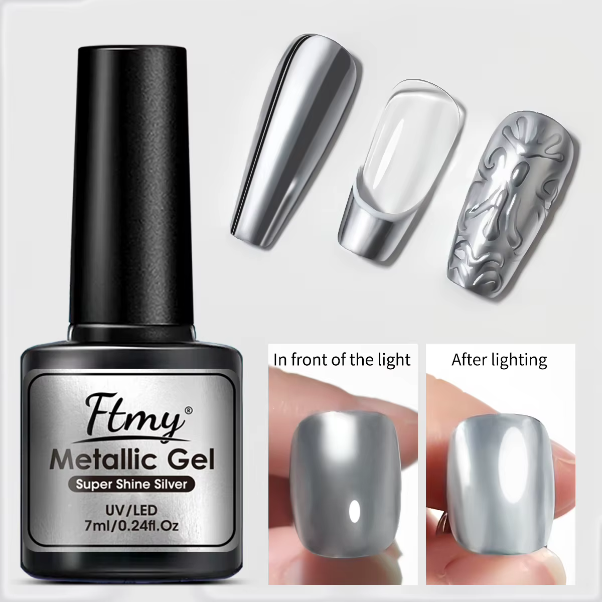 Gel métallique argenté pour Nail Art