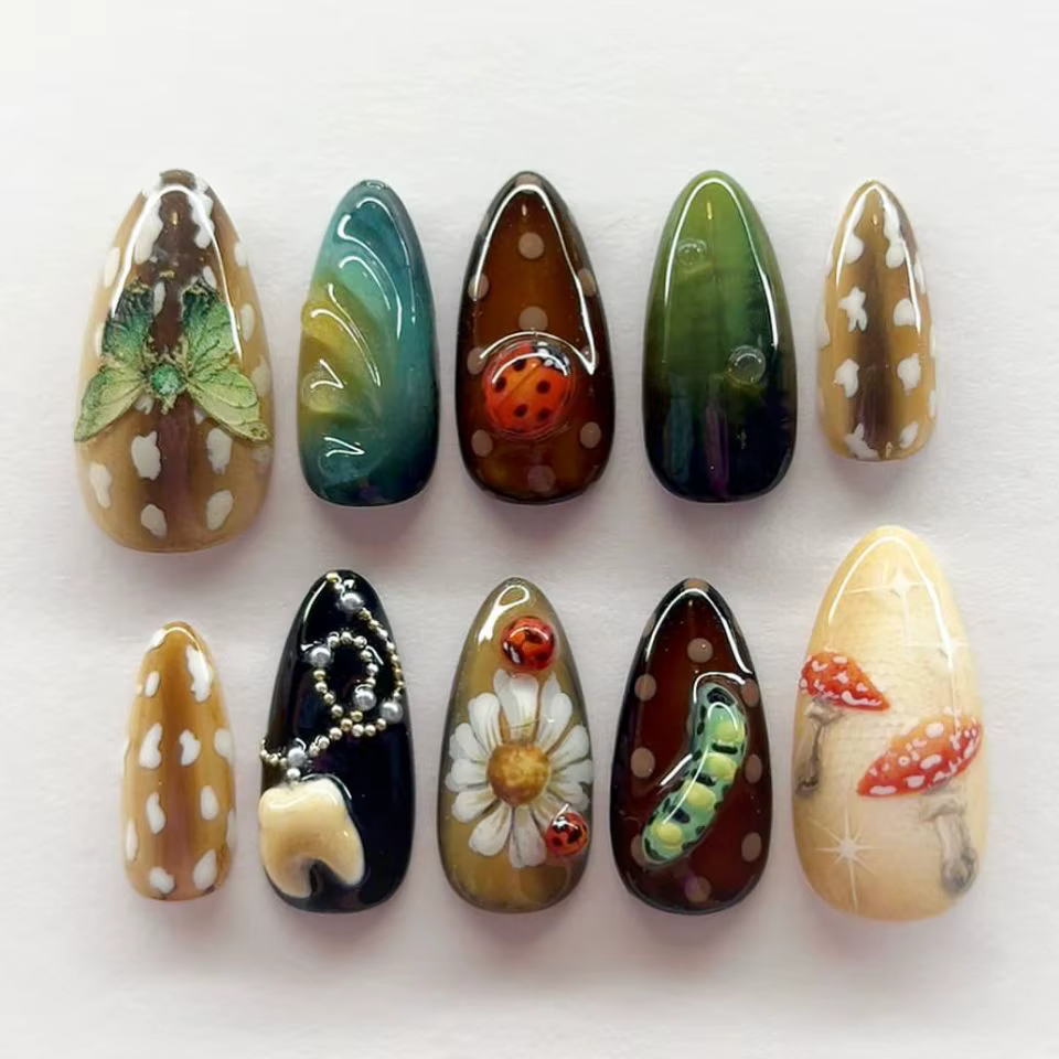 24 faux ongles mignons motif pomme rouge dessin animé