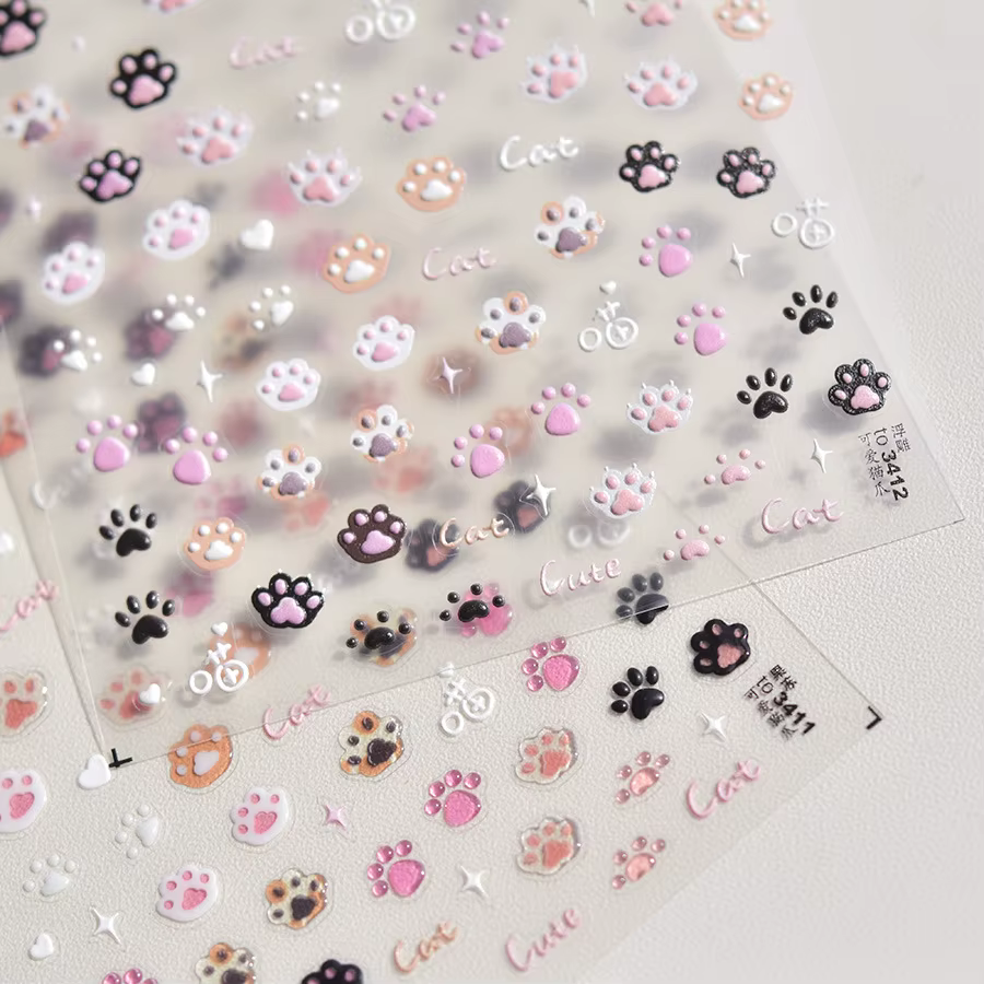 Autocollants pour ongles chat mignon gelée rose patte