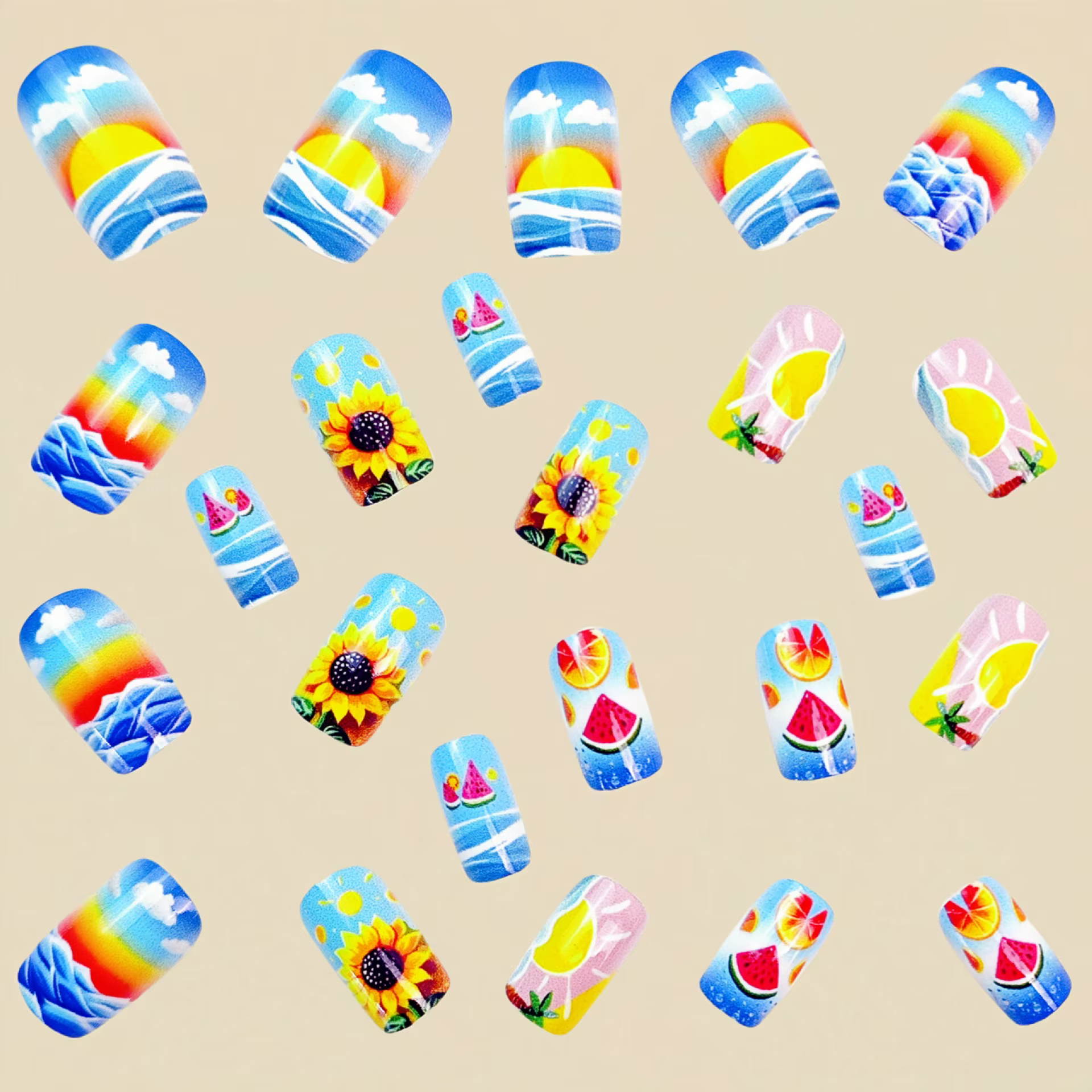 Sky Ocean – faux ongles avec autocollant en gelée