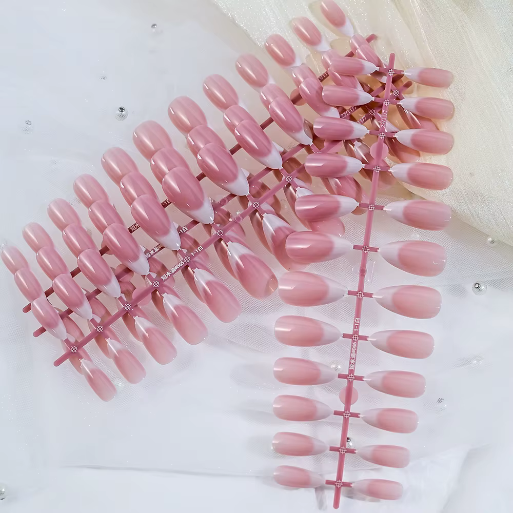 120 pièces rose moyen amande français faux ongles dégradé Design blanc