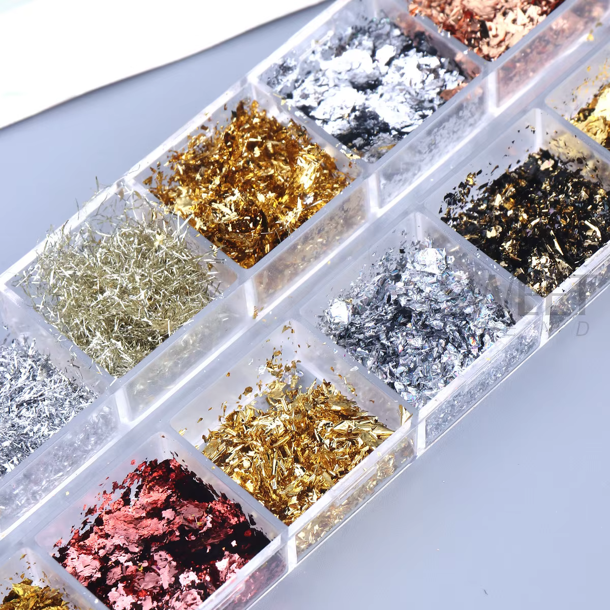 12 grilles magnifiques feuilles d'or scintillantes pour Nail Art
