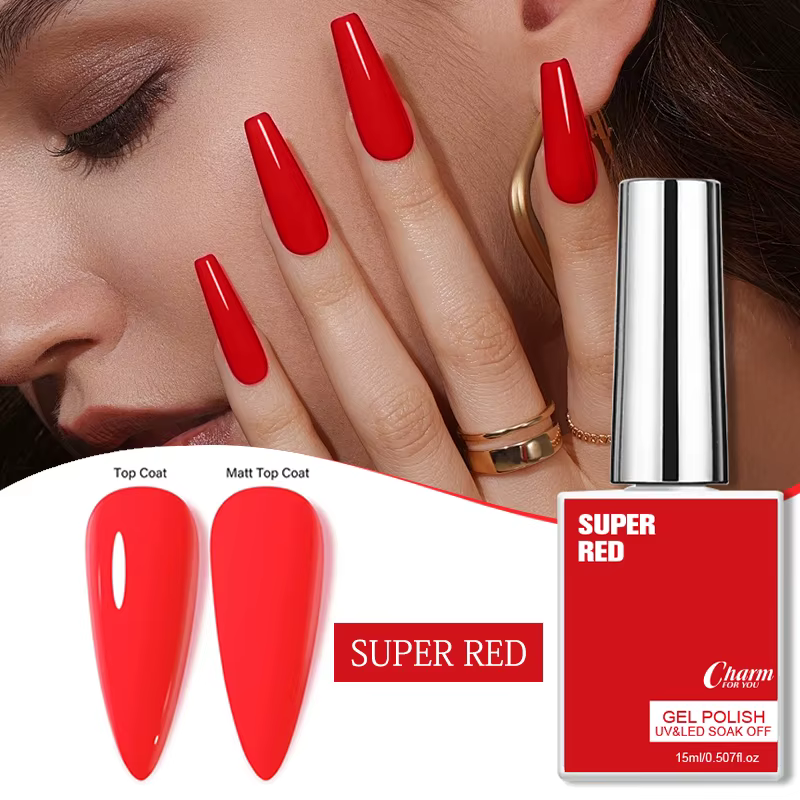 Vernis à ongles gel rouge intense 15ml UV LED Soak Off Haute Pigmentation Couvrance Totale Longue Durée Qualité Salon Manucure
