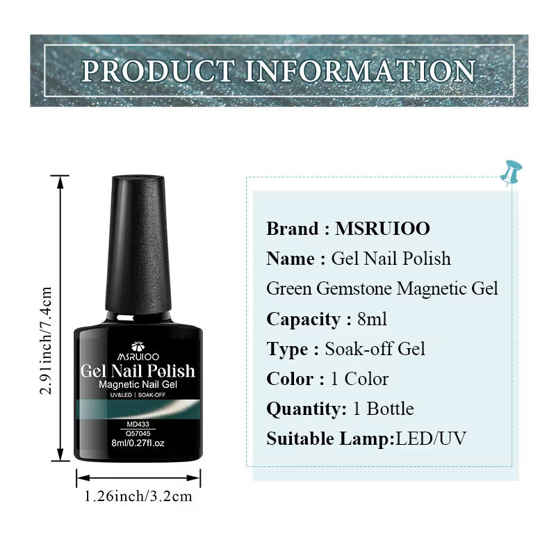 Vernis à ongles semi-permanent magnétique en gel UV/LED 8ml vert émeraude effet cristal pour salon de manucure DIY