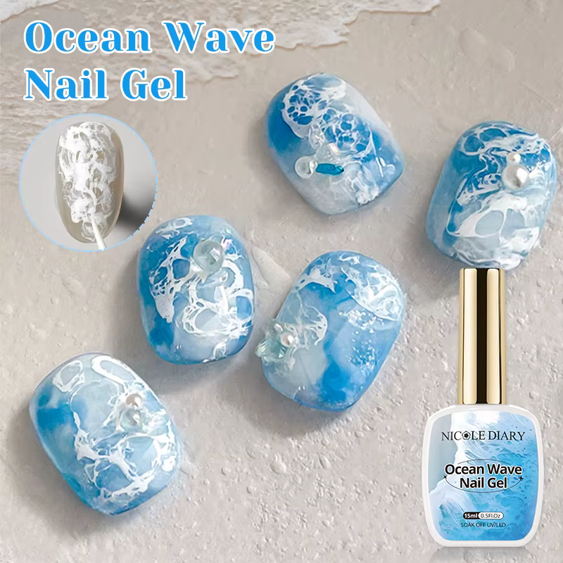 NICOLE DAIRY 15ml Gel Ongles Effet Vague Océanique Blanc Vernis Gel UV LED Soak Off pour Manucure et Nail Art Estival