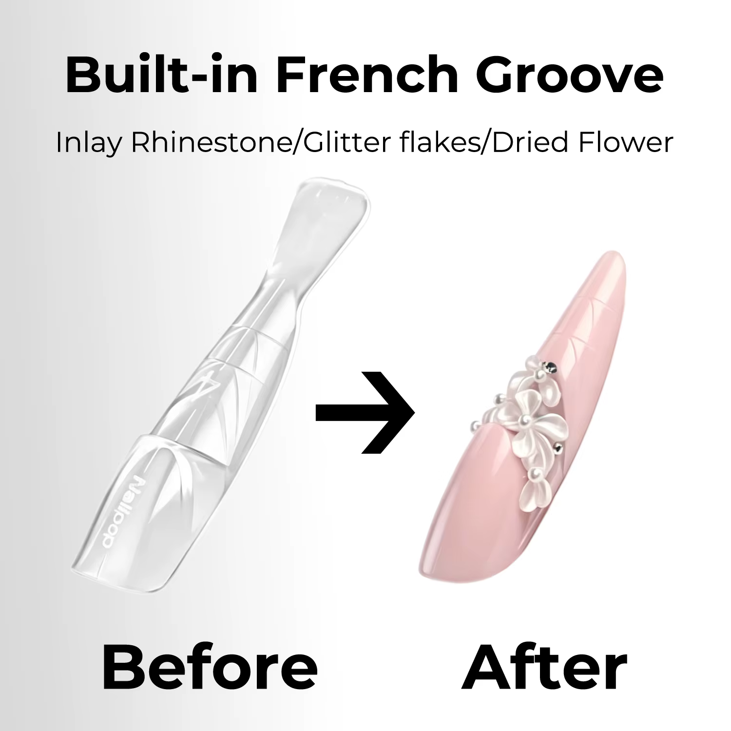 Nailpop Dual Form Space French Oval Transparent 15 Tailles Système de superposition 3D créatif pour manucure en salon en une étape 150 pièces