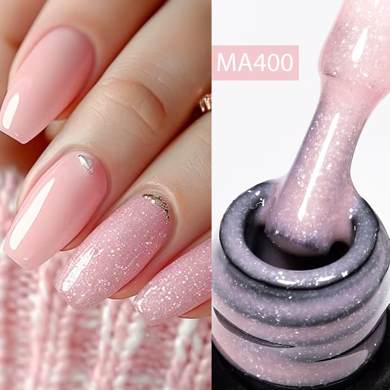 MEET ACROSS 7ml Base en caoutchouc Gel paillettes nu rose blanc 2 en 1 Gel vernis à ongles