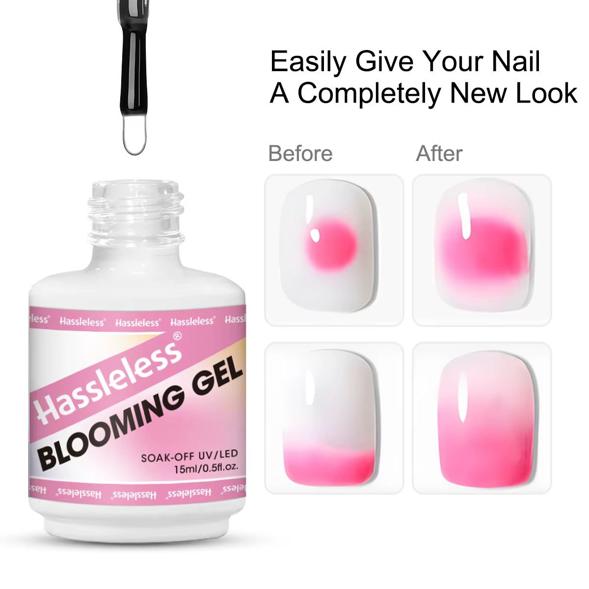 Vernis à ongles transparent effet dégradé floral Hassleless 15 ml