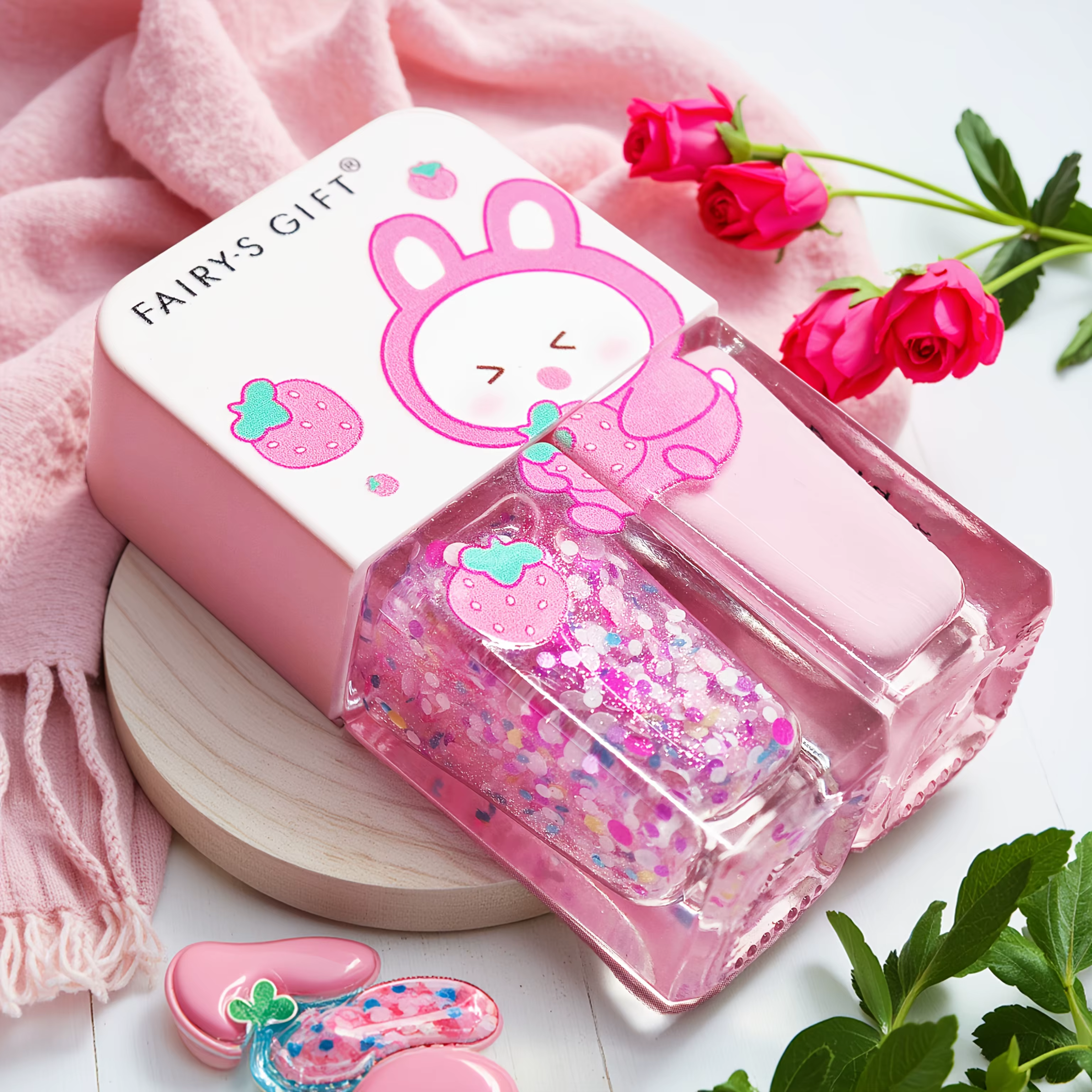S02 fraise lapin ballo ensemble de 2 bouteilles vernis à ongles sans cuisson séchage rapide longue durée pelable à base