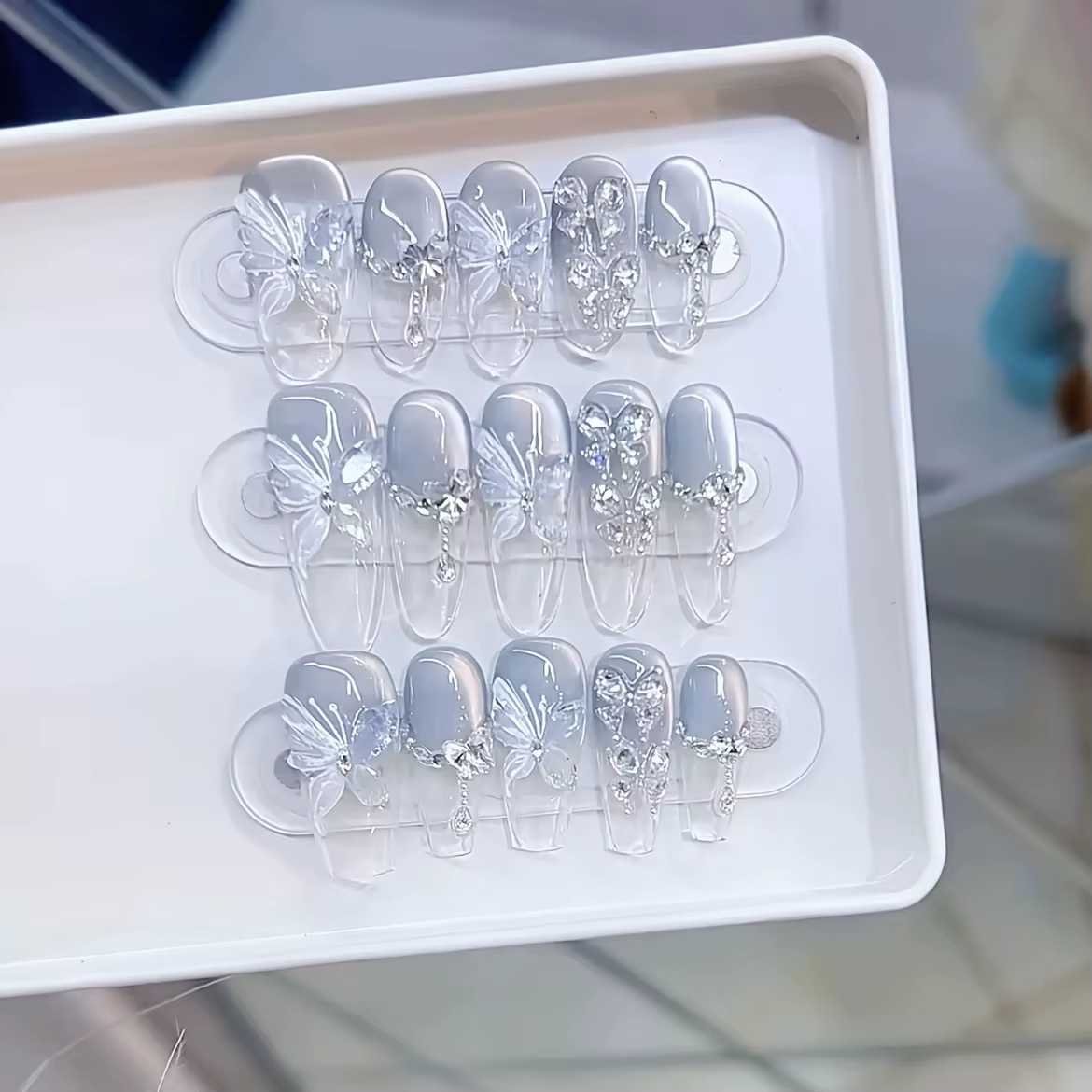 10 pièces haut de gamme français oeil de chat papillon rêve bleu mer glace Transparent tridimensionnel