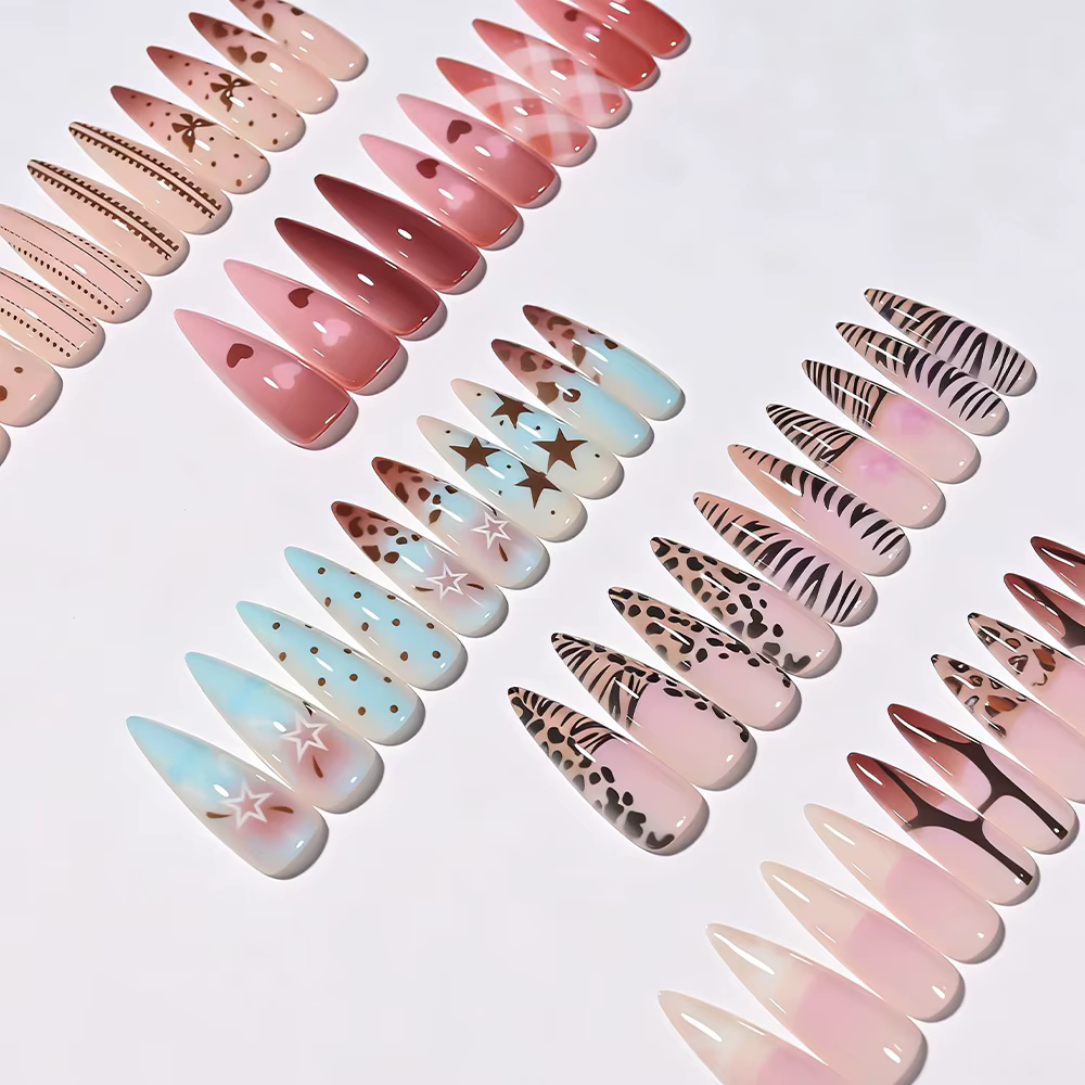 120 faux ongles longs en gel souple à presser