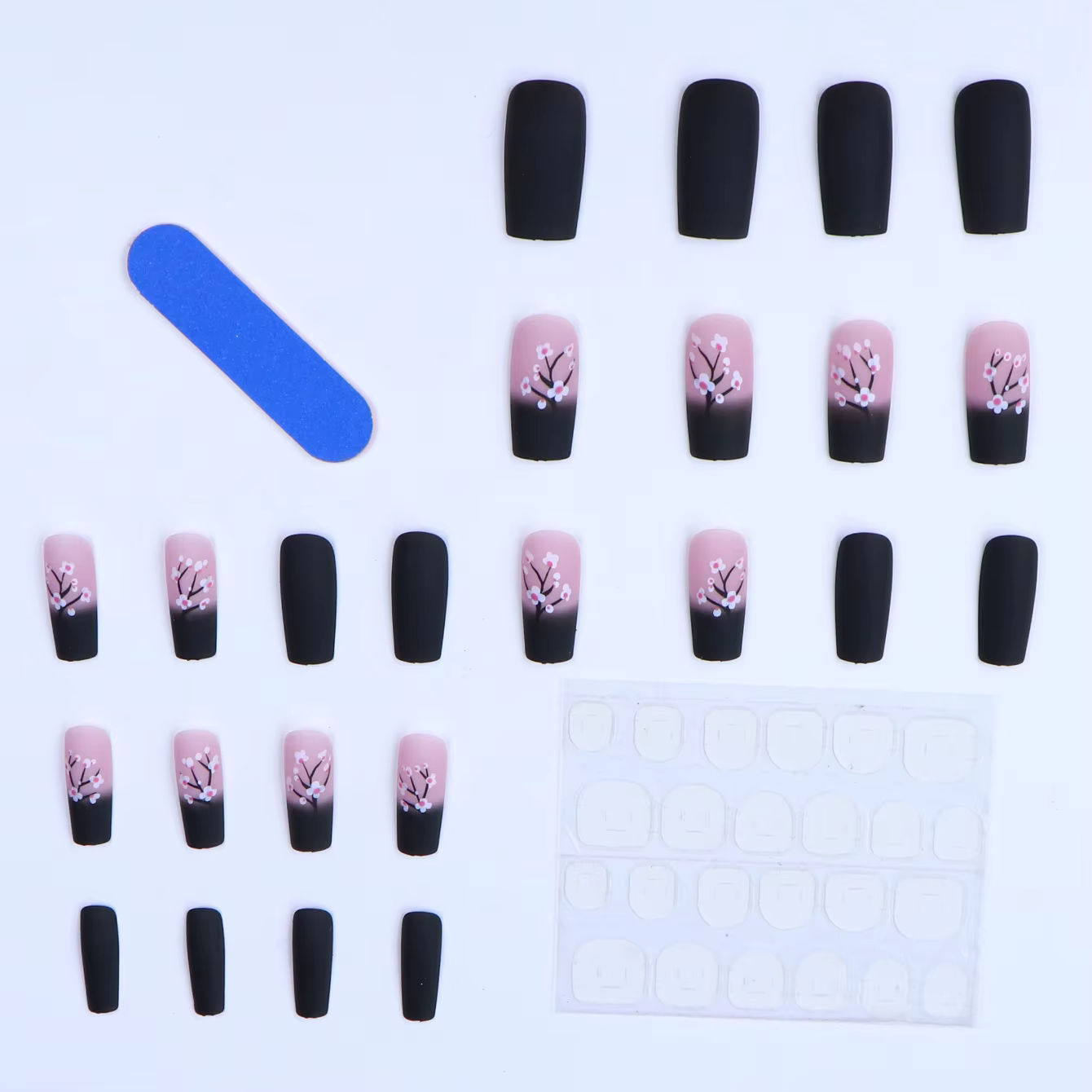 24 faux ongles cercueil noirs pur