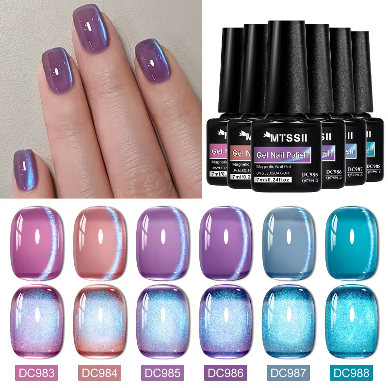 7 pièces brillant chat magnétique Gel vernis à ongles ensemble avec tige