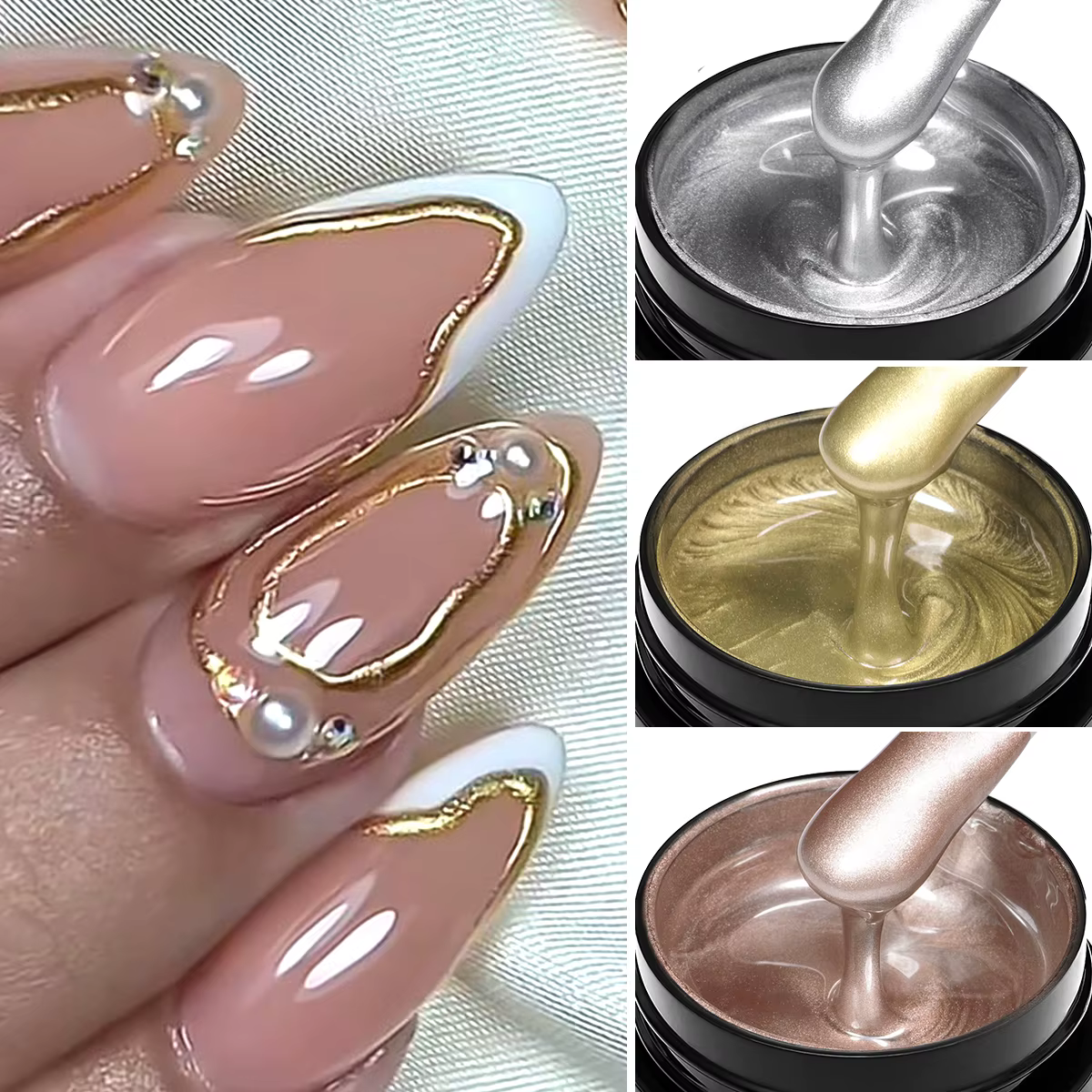 Peinture métallique Gel Chrome or argent Rose or effet miroir vernis à ongles Super lumineux ligne de dessin
