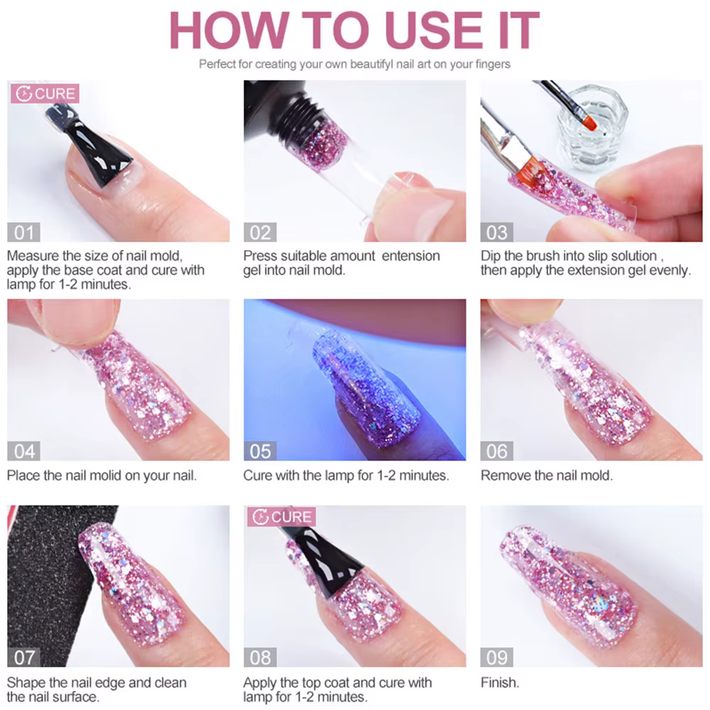 Gel d'extension d'ongles à paillettes