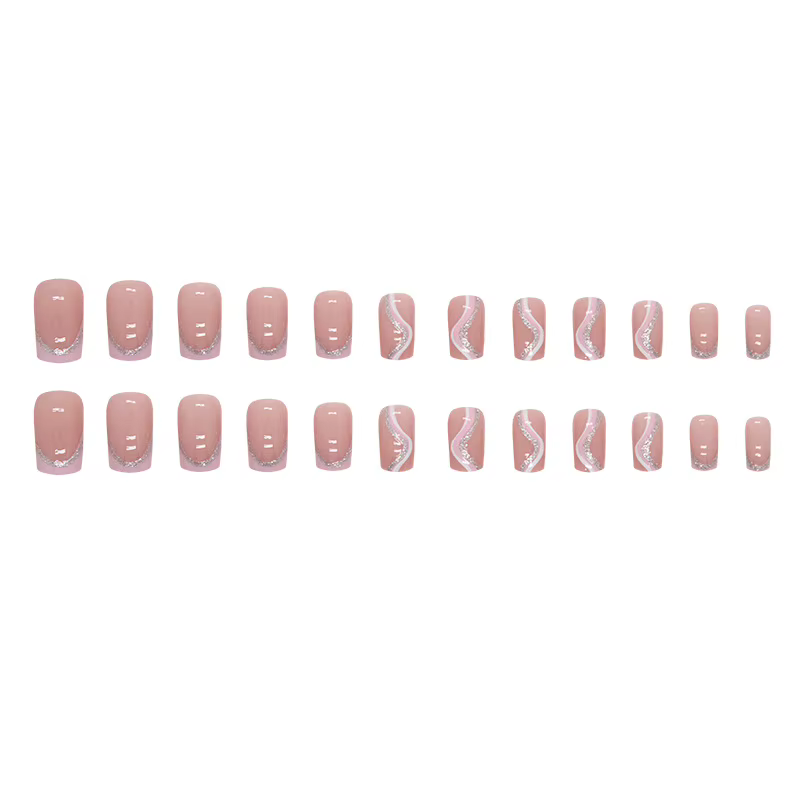 Rayures blanches 24 pièces presse sur ongles rose dégradé faux
