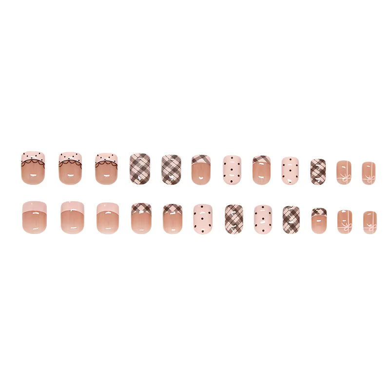 24 faux ongles courts carrés roses avec colle