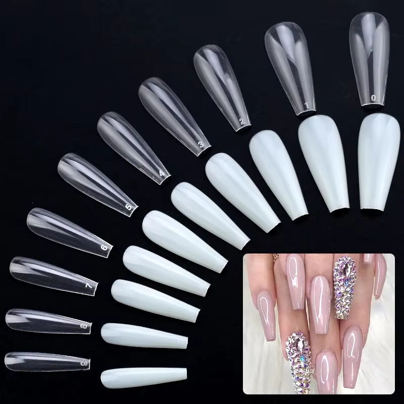 600 pièce/sac longue ballerine cercueil faux ongles conseils clair/couleur naturelle couverture complète