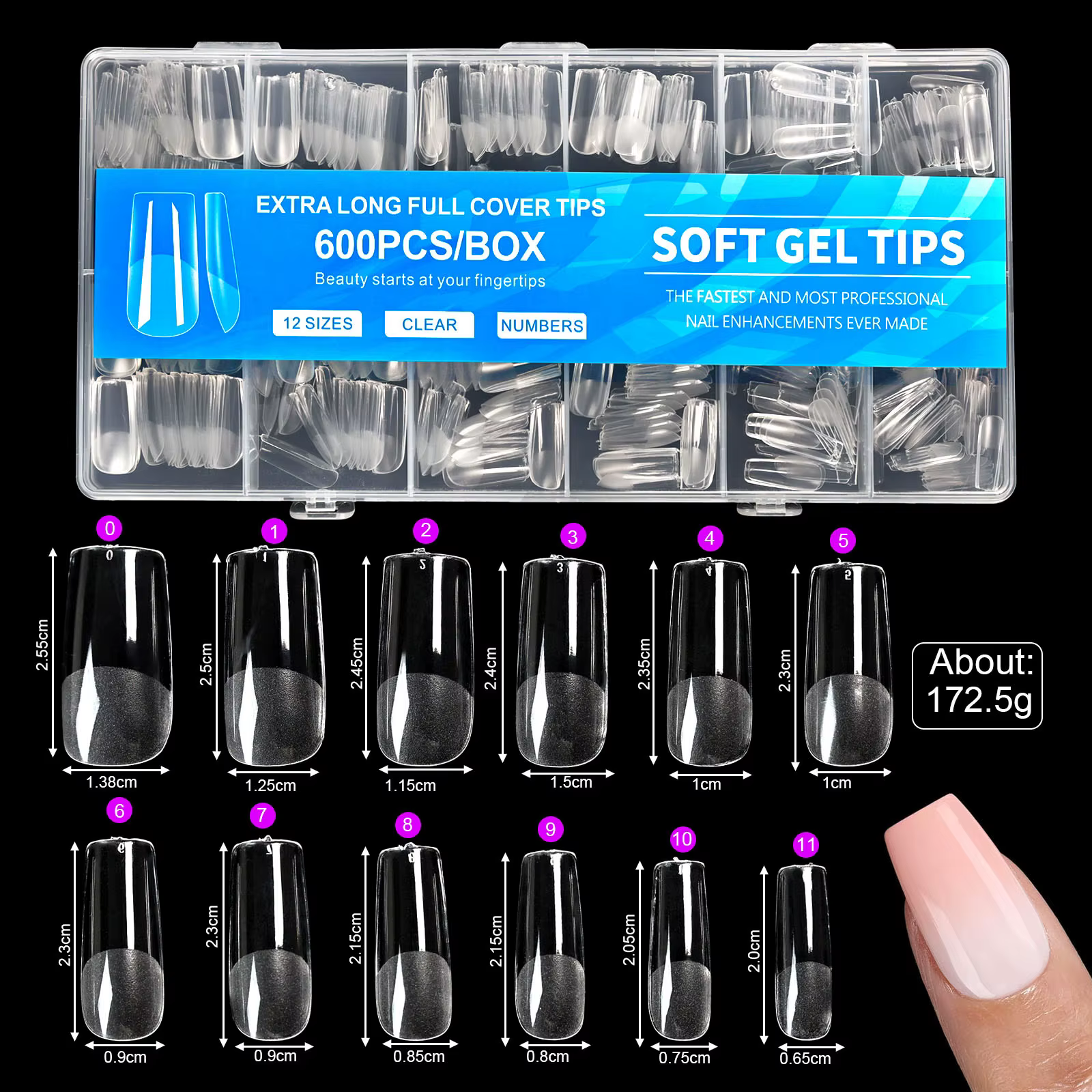 600 pièces/boîte Capsules d'ongles artificiels semi-mates