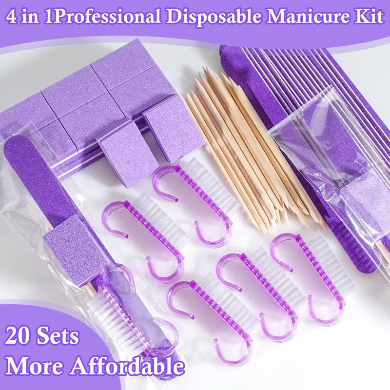 20 Kits de Manucure Jetables – Kit Ongles 4 Pièces pour Voyage