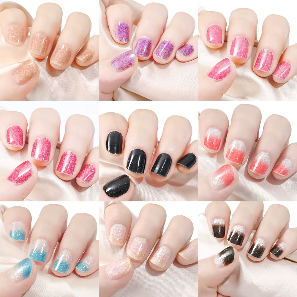 16 conseils UV Gel semi-durci ongles autocollant français couverture complète lumineux blanc paillettes Gel