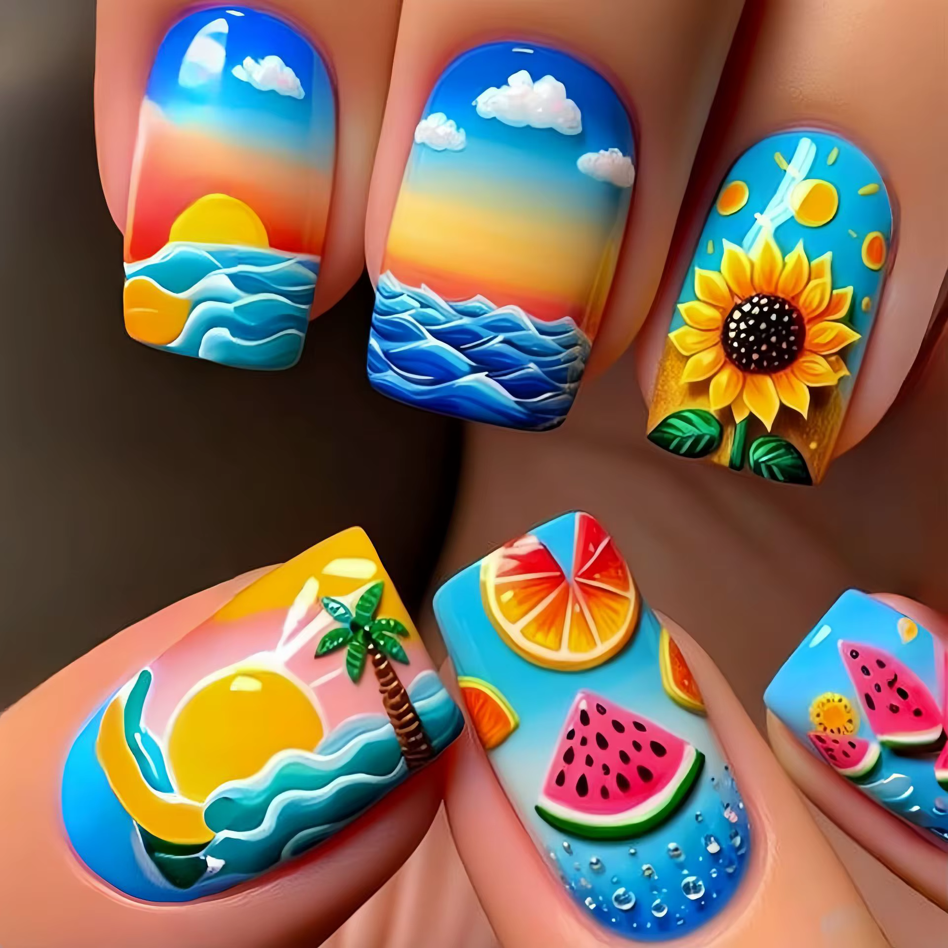 Sky Ocean – faux ongles avec autocollant en gelée