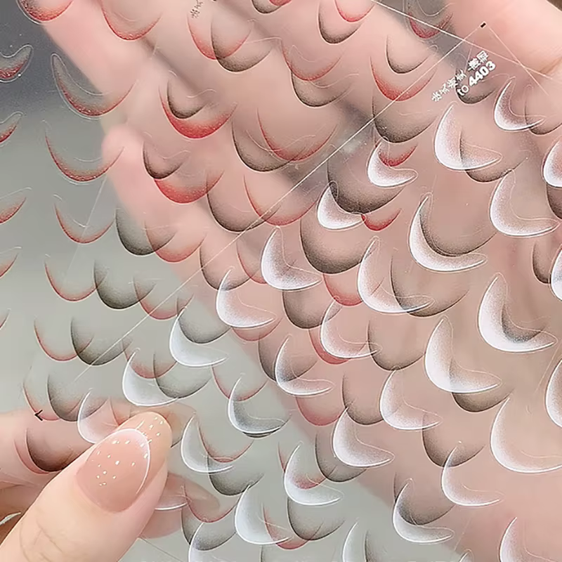[GLOW] 1 feuille mode français dégradé Nail Art autocollants mince noir blanc ligne presse sur ongles décalcomanies manucure décorations bricolage