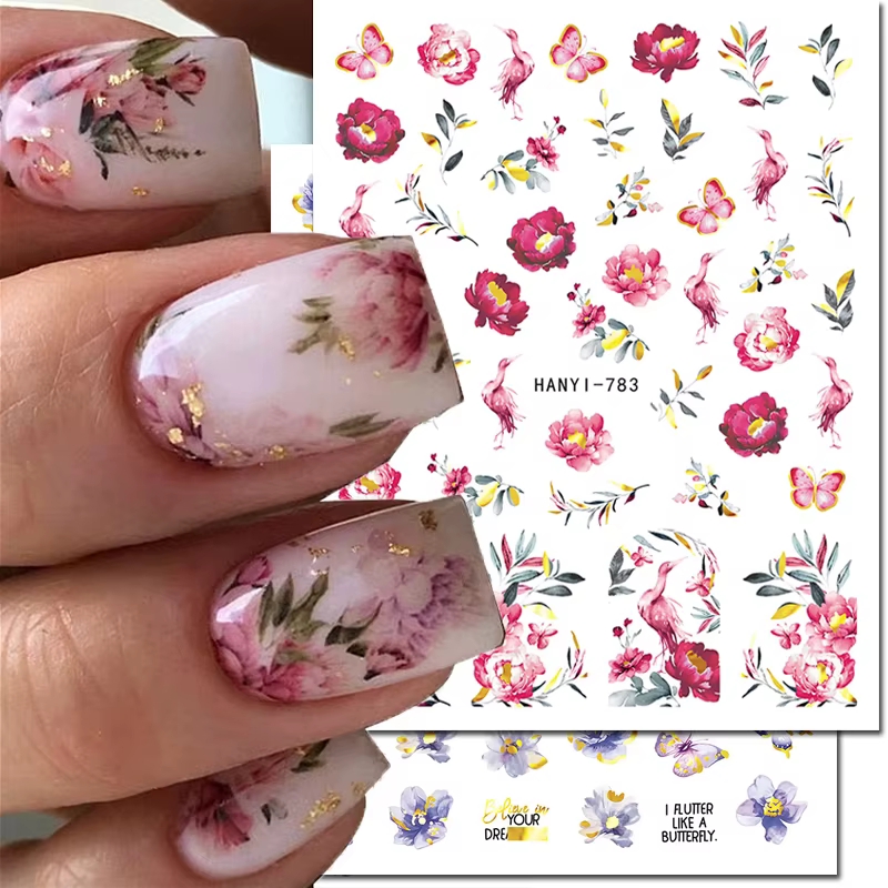 3d Nail Art décalcomanies lignes dorées Rosepink pivoine fleurs feuilles papillons autocollants pour ongles Art manucure conseils décorations